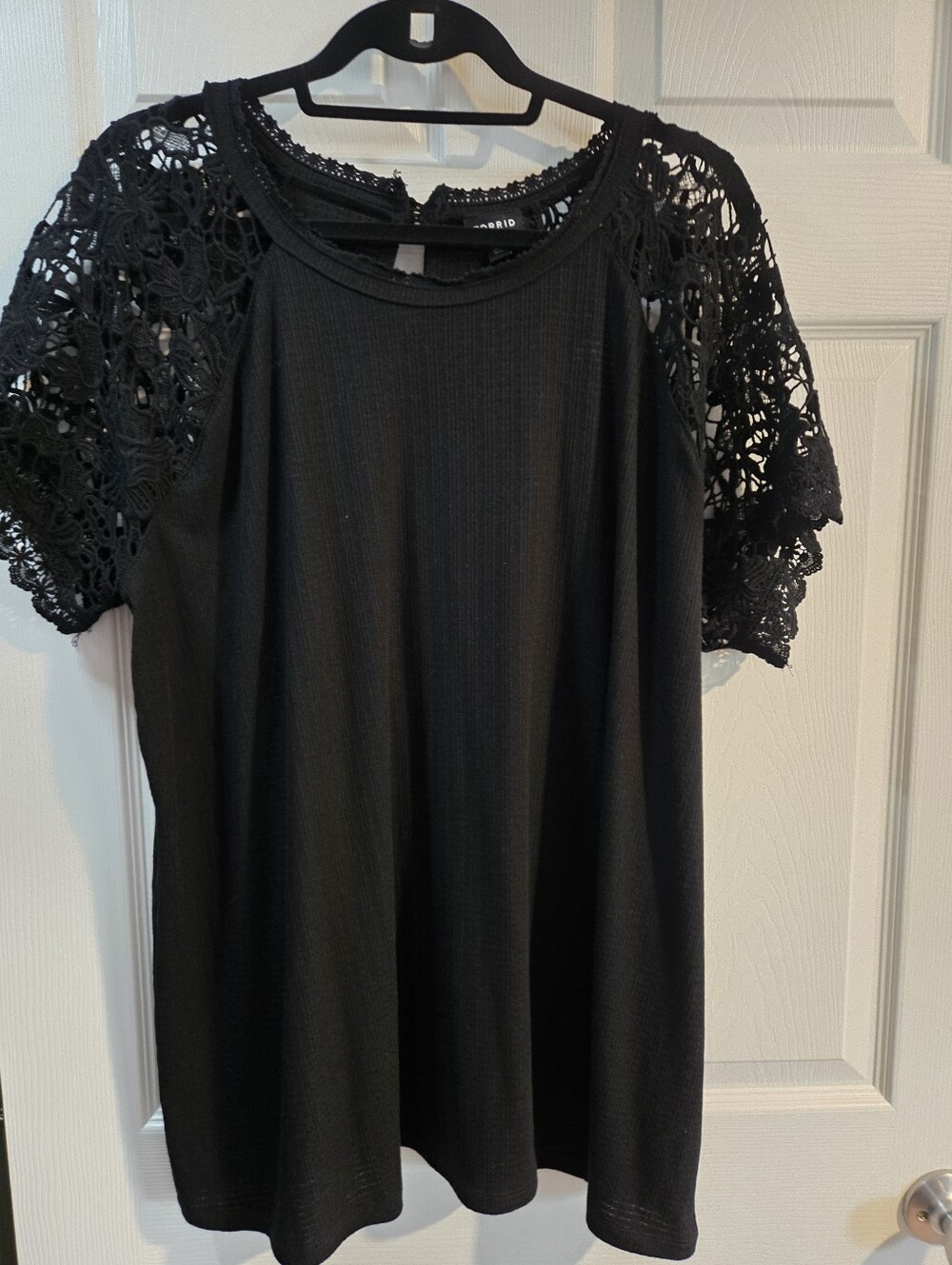 Torrid Black Crochet Sleeve Short-Sleeve Tee
